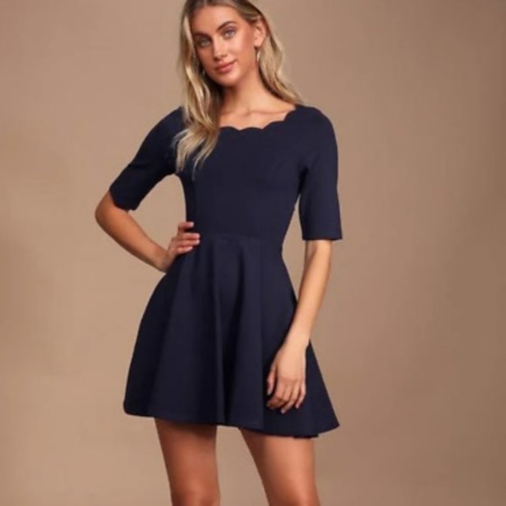 Lulu's S Navy Blue Tip the Scallops Dress